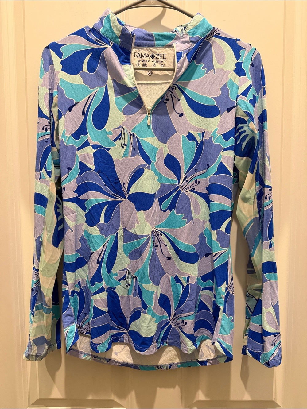 Fama Zee long-sleeve 1/4-zip mock neck sun/golf shirt floral XS